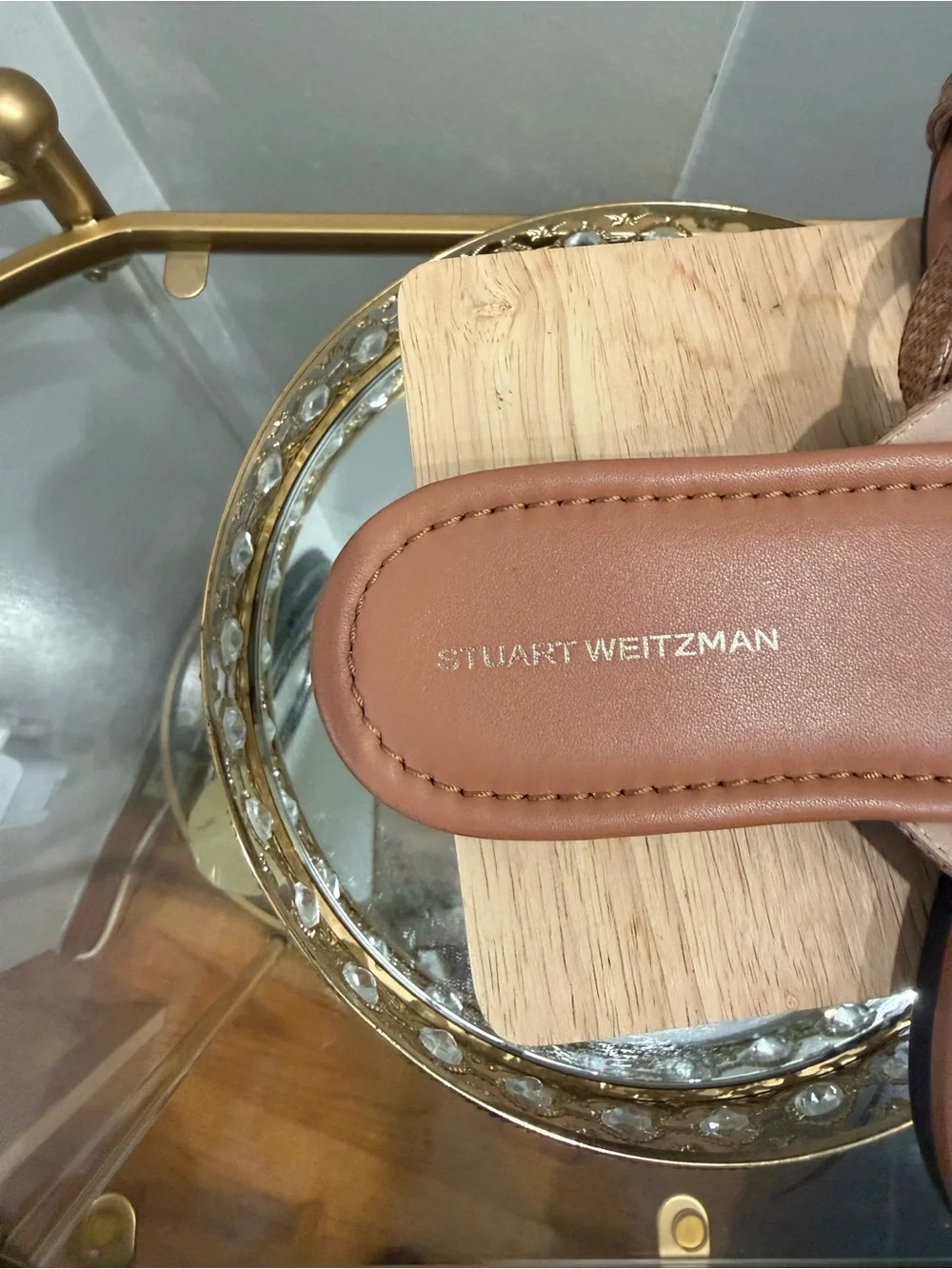 Stuart Weitzman Rose-Tan Textured Slip-On Sandals